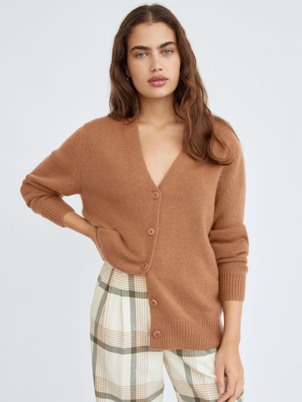 Aritzia Wilfred 100% Cashmere Saville Tan Parco Oversized Cardigan Sweater XS